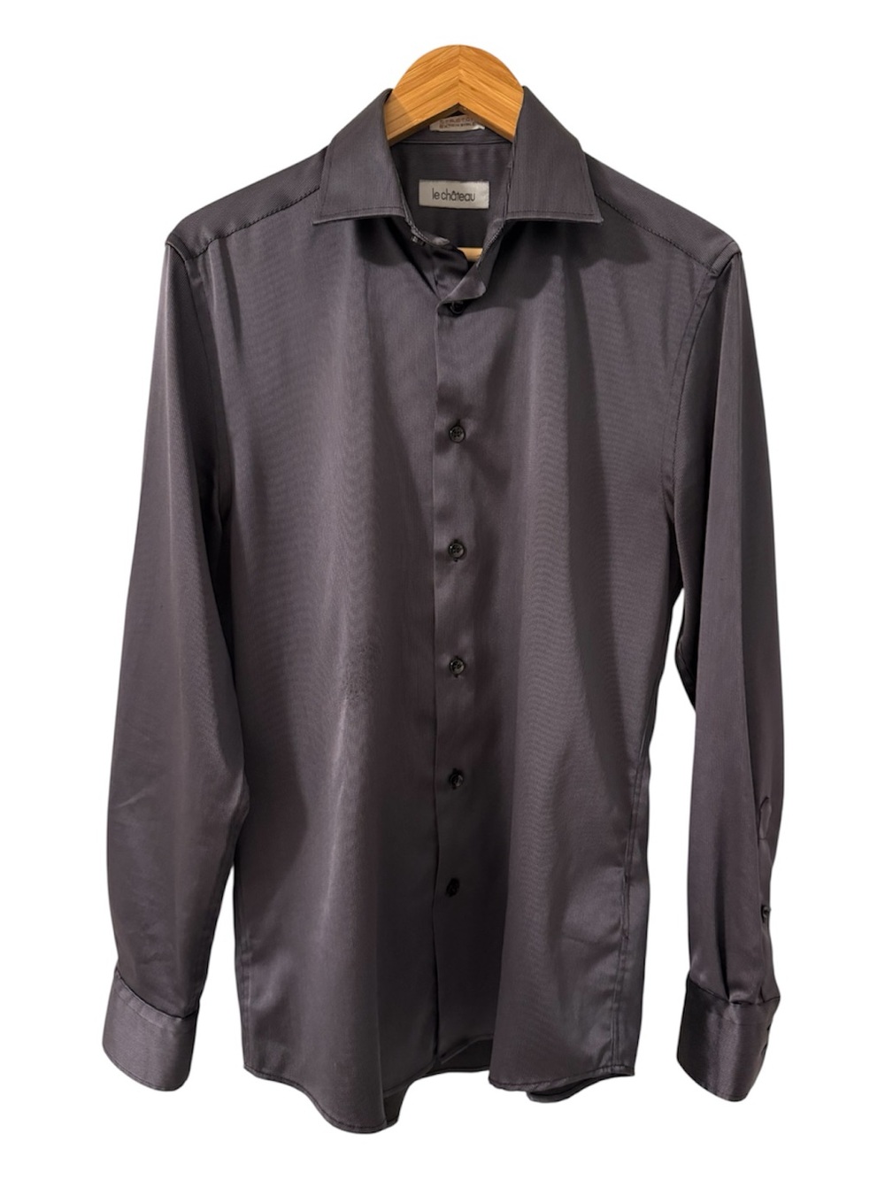 Le Château Men’s Stretch Dress Shirt Charcoal Textured 15–16.5 Modern Fit
